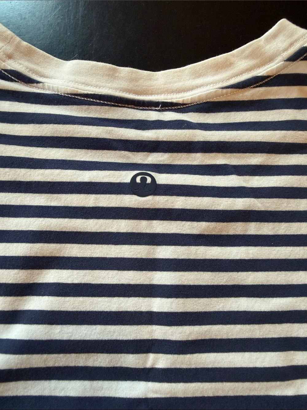 lululemon love crewneck Navy and White Striped Short Sleeve Tee